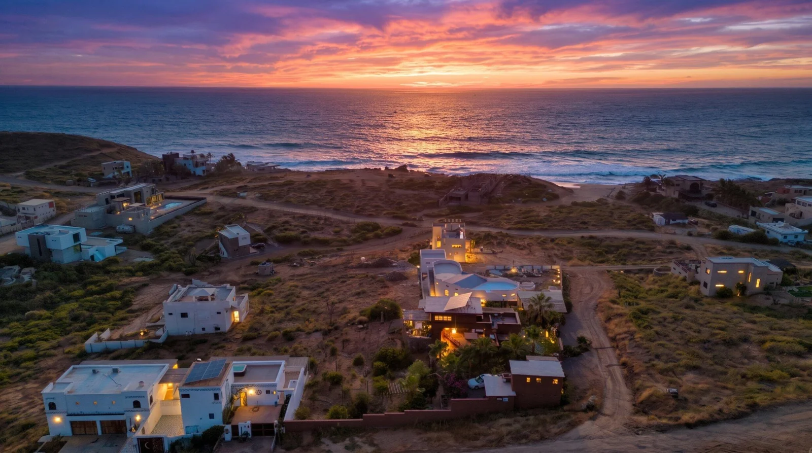 Sunset over the Pacific and Casa Sol y Luna